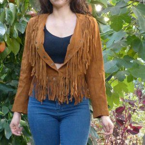 Rare! Forever21 Suede leather Fringe Jacket